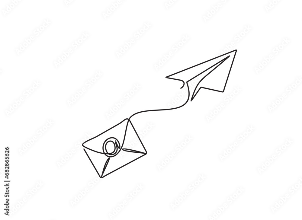 Poster continuous one line drawing of email message post letter send illustration sketch outline drawing.on