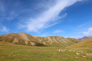 Second stage of Ak-Suu Traverse trek from Ailampa lake to Boz Uchuk lake, Karakol, Kyrgyzstan