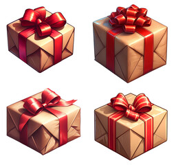 various present boxes with ribbon postal parcel illustration