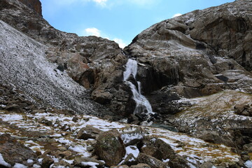 Eighth stage of Ak-Suu Traverse trek from Ala-kol lake to Karakol Gorge in Karakol national park, Kyrgyzstan