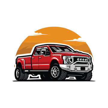 Heavy duty pickup dually truck vector art isolated illustration sticker