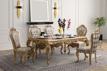3D rendering . classic dining room .classic interior