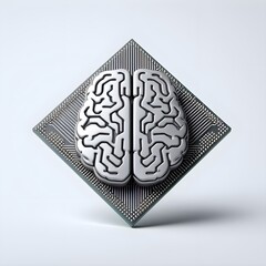 Top view of an electronic chip with a brain shape