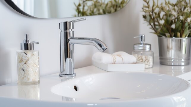 Close Up Of Modern Kitchen Faucet And Sink