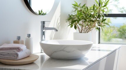 Fototapeta na wymiar Stylish white sink in modern bathroom interior 