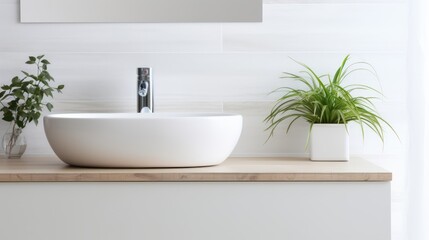 Fototapeta na wymiar Stylish white sink in modern bathroom interior 