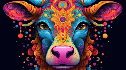 mandala cow face cow is wearing big hoop earrings Ai Generative