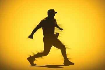 Fototapeta na wymiar Silhouette of a Running Man on a Vibrant Yellow Baseball Field Generative AI