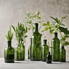Botanical bottles with plants on a table - 1