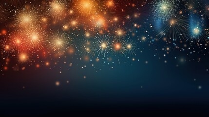 Beautiful holiday web banner or billboard with Golden sparkling Happy New Year sparklers on festive firework background
