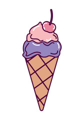 Ice cream element of set in flat design. This charming illustration feature a mouthwatering ice cream cone, promising a delightful fusion of color and taste. Vector illustration.