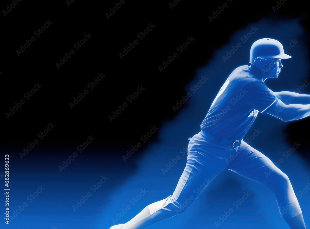 Poster dynamic motion of a baseball player on a vibrant background generative ai