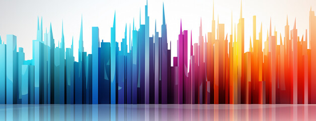 Wide panoramic colorful smooth transparent abstract rhythmic equalizer waves in white background banner  