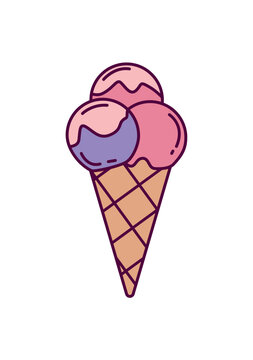 Ice cream element of set in flat design. This captivating artwork in purple colors showcase a delectable purple ice cream cone, offering a treat for taste buds. Vector illustration.
