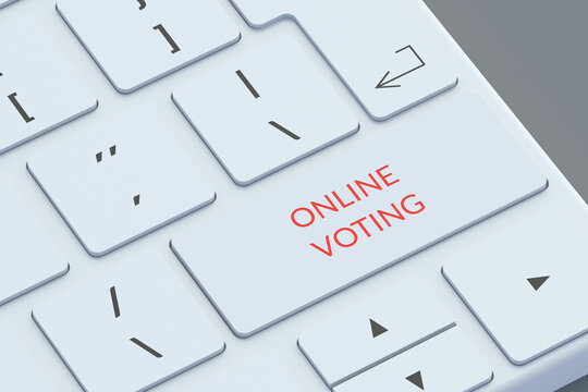 Inscription online voting on button of keyboard. Social poll. Democratic choice. Modern election technologies. Citizens' rights. Electronic survey. 3d render
