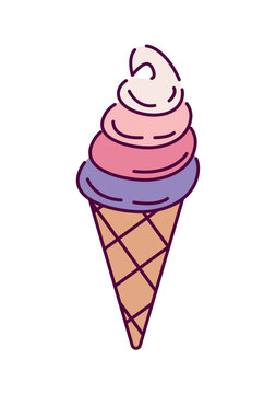 Ice cream element of set in flat design. In this whimsical image, a delectable purple ice cream cone steals the spotlight, offering a sweet escape into a world of deliciousness. Vector illustration.