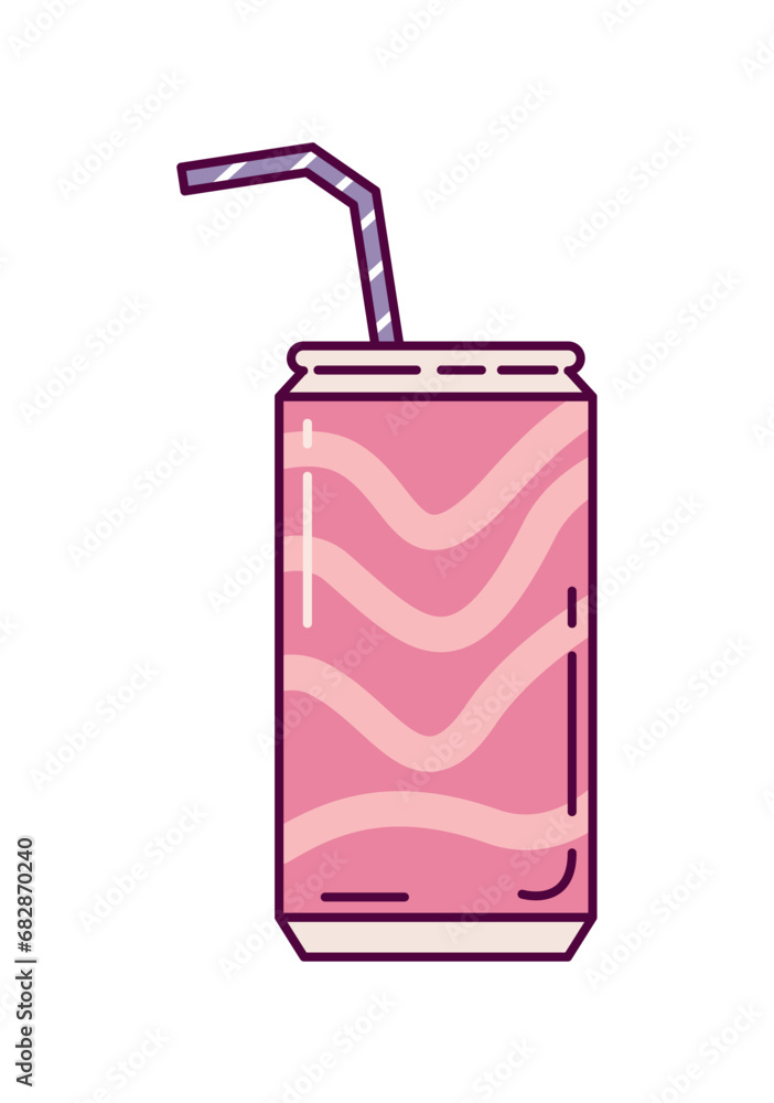 Poster drink element of set in flat design. the allure of pink style is complemented by a delicious can of 