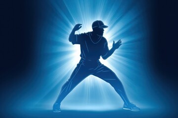 Fototapeta na wymiar Baseball Player Illuminated by the Brilliant Blue Glow Generative AI