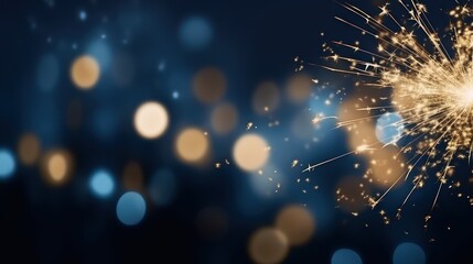 Abstract background gold and blue bokeh light with firework  - obrazy, fototapety, plakaty