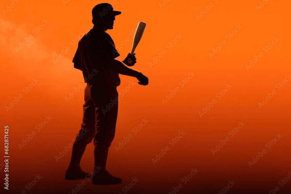Poster dynamic silhouette of a baseball player in action generative ai