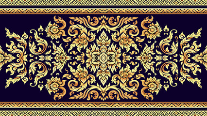 traditional Thai silk fabric, with symmetrical golden 
