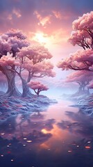 A mystical winter morning in a fantasy world where the tre ,Winter Landscape,Panaromic Image