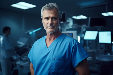 Fototapeta premium Generative AI portrait of young experienced doc medicine worker viral operation room clinic