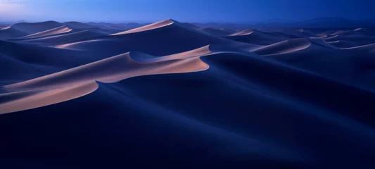 Foto op Canvas Desert Background Landscape, sand dune landscape background, sand dunes desert, dark night, deep blues, distant horizon © chiew