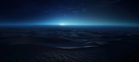 Foto op Canvas Desert Background Landscape, sand dune landscape background, sand dunes desert, dark night, deep blues, distant horizon © chiew