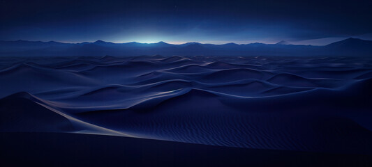 Desert Background Landscape, sand dune landscape background, sand dunes desert, dark night, deep blues, distant horizon