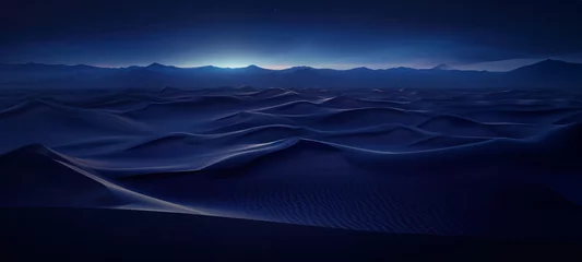 Zelfklevend Fotobehang Desert Background Landscape, sand dune landscape background, sand dunes desert, dark night, deep blues, distant horizon © chiew