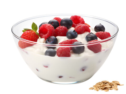 Healthy Yogurt with Muesli and Berries, isolated on a transparent or white background