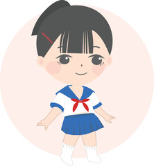 a cartoon girl in a sailor suit, in the style of japanese-inspired imagery, light pink and dark blue, tinkercore, animated gifs, barbizon school, traditional vietnamese, dark white and light red