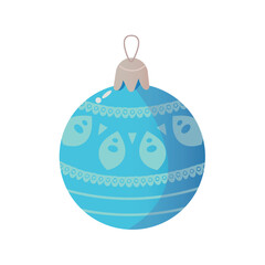 Christmas tree toy in cartoon design. This radiant blue toy boast a winter design that perfectly complements its aesthetically pleasing and intricate shape. Vector illustration.