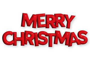 Red 3D Merry Christmas Typographic Design with shadows isolated on transparent background. 3D Merry Christmas letters. 