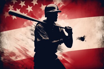 Baseball Player in Front of the Stars and Stripes Generative AI - obrazy, fototapety, plakaty