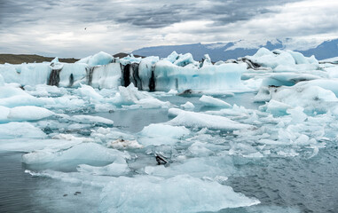 Iceberg drifting in Jokulsarlon glacier bay in  Southeast Iceland, Europe. Popular travel destination of Iceland
