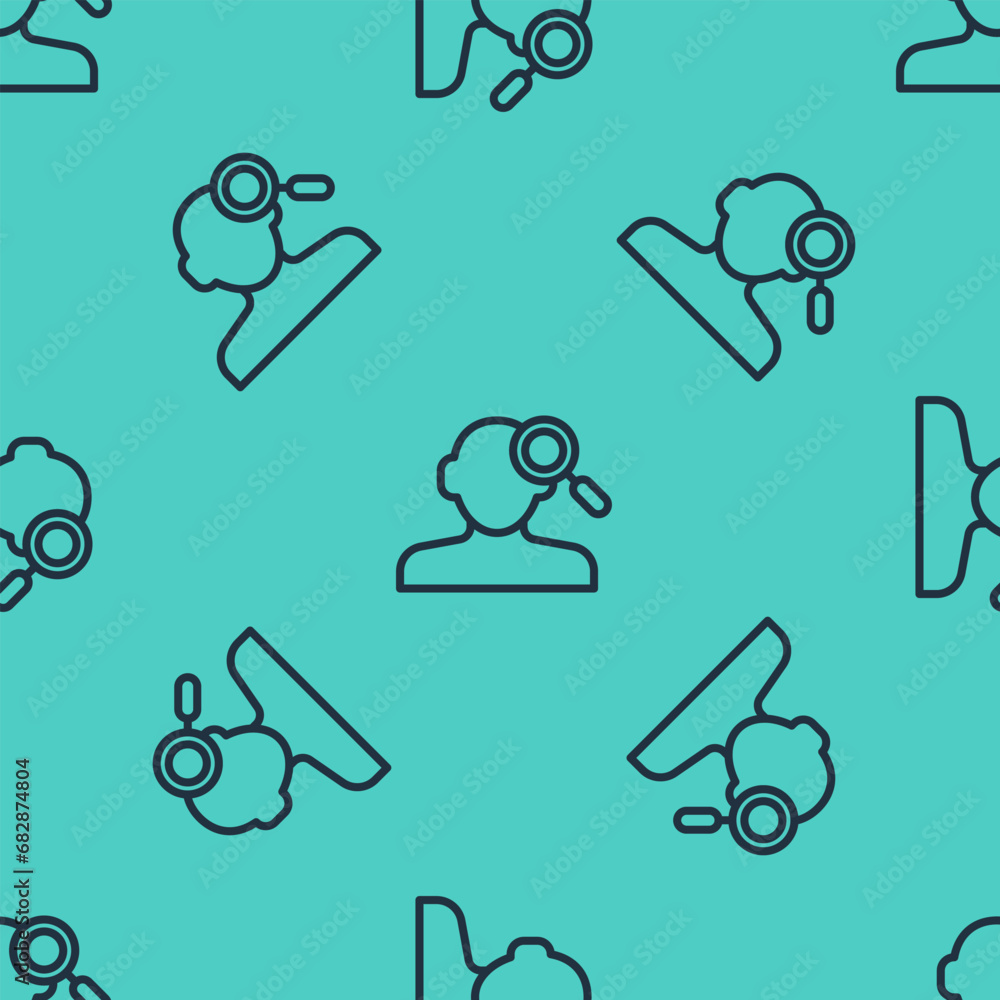 Poster black line finding a problem in psychology icon isolated seamless pattern on green background. vecto
