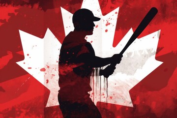 Canadian Pride A Baseball Player Holding a Bat in Front of the Generative AI