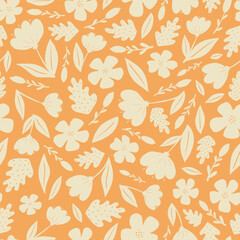 monochrome floral seamless pattern with silhouettes of flowers and leaves for textile prints, wallpaper, wrapping paper, scrapbooking, stationary, etc. EPS 10