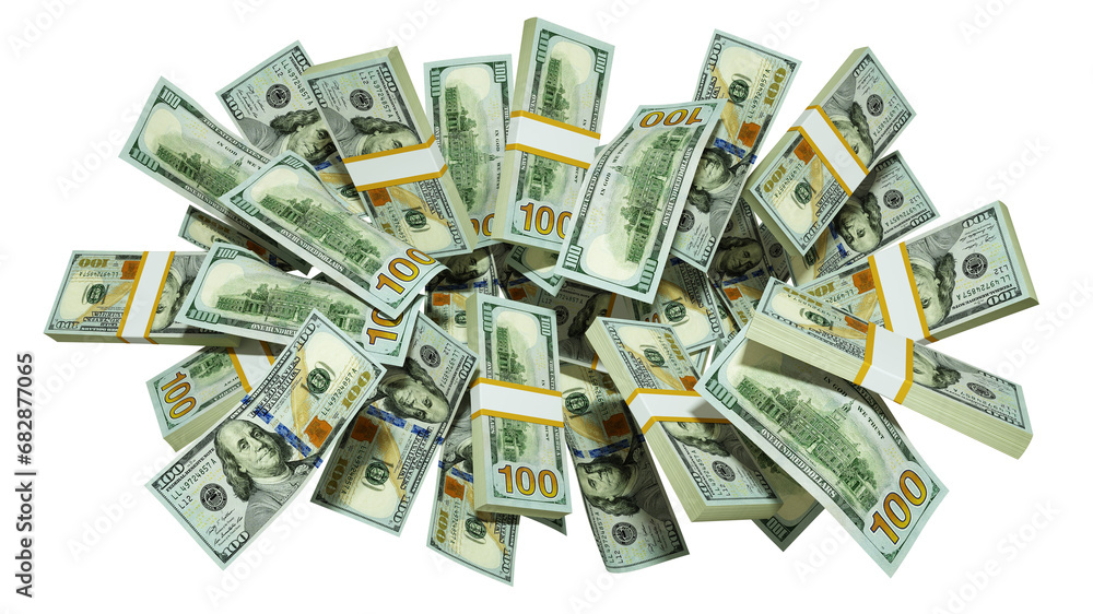 Poster 3d rendering of us dollar notes gathered and attracting to each other.