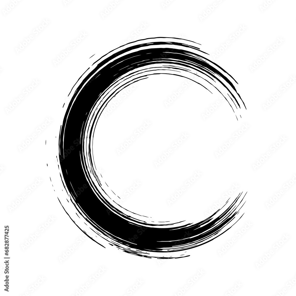 Poster brush strokes circle. round spiral. wavy cycle. circular pattern. black frame on white background. r