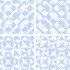 Set of Seamless Geometric Light Blue Patterns.