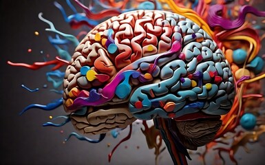 a brain photograph of an with colorful and artist enjoying the vibrant elements to process of creating symbolize creativity something unique  created with generative ai