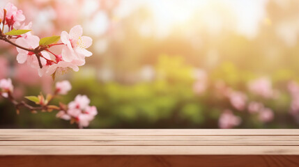 Wooden Table in Sakura Flower Park - Outdoor Picnic Serenity