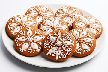 Obraz na płótnie Canvas Freshly baked, iced gingerbread cookies for Christmas. Generative AI