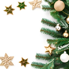 Fototapeta na wymiar christmas frame with fir branches and balls