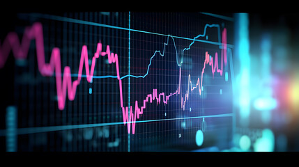 Illustration of stock market colored graphs on the digital screen