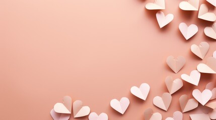 valentines day background, postcard, origami paper hearts on studio background, close up view