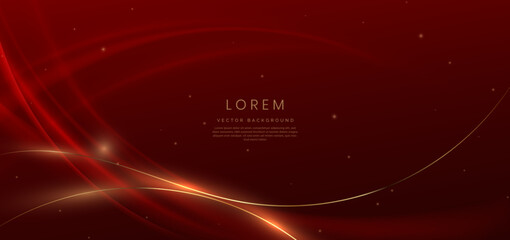 Fototapeta premium Abstract curved red shape on red background with lighting effect and copy space for text. Luxury design style.